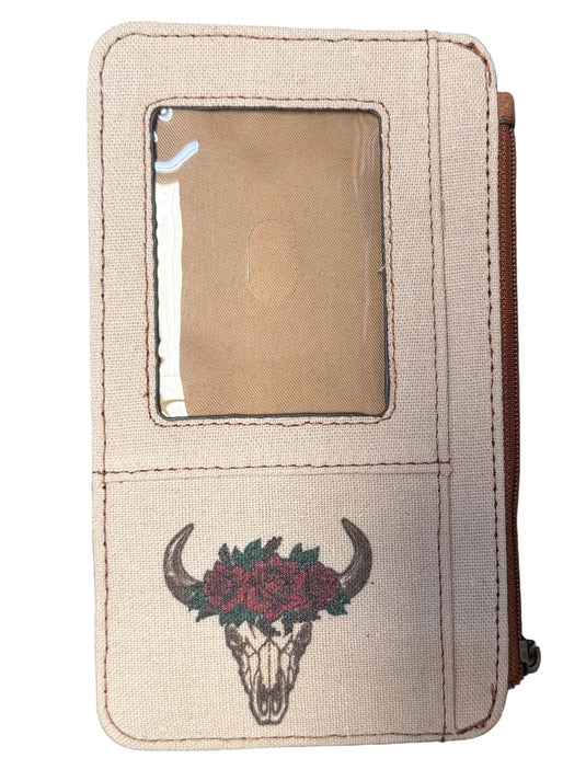 Justin Canvas Steer Skull & Flowers Crown Card Organizer Wallet