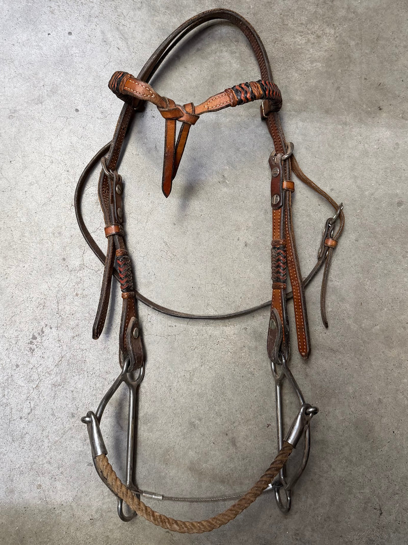 Load image into Gallery viewer, Used Rawhide Braided Futurity Browband Headstall &amp; Reinsman Beetle Hackamore
