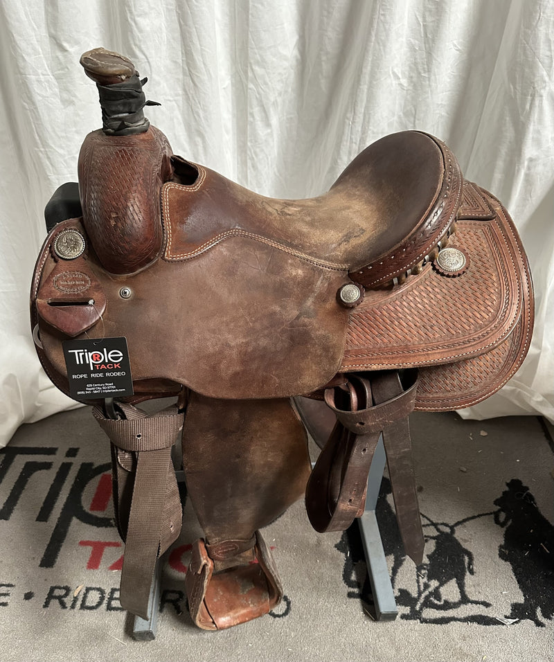 Load image into Gallery viewer, Used J. Stead 1/2 Basket Team Roper Saddle 14"
