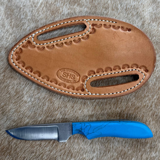 Sacred Heart Blue Handle Knife & Border Sheath - Right Draw