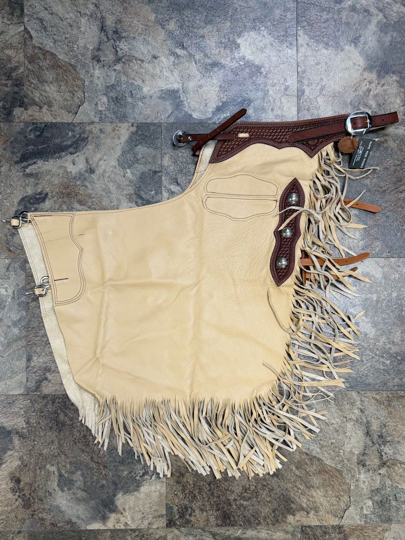 Load image into Gallery viewer, Oil Tan Chinks - Basketweave/Conchos
