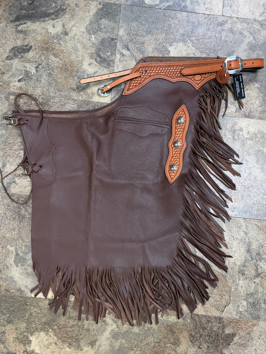 Oil Tan Chinks - Basketweave/Conchos