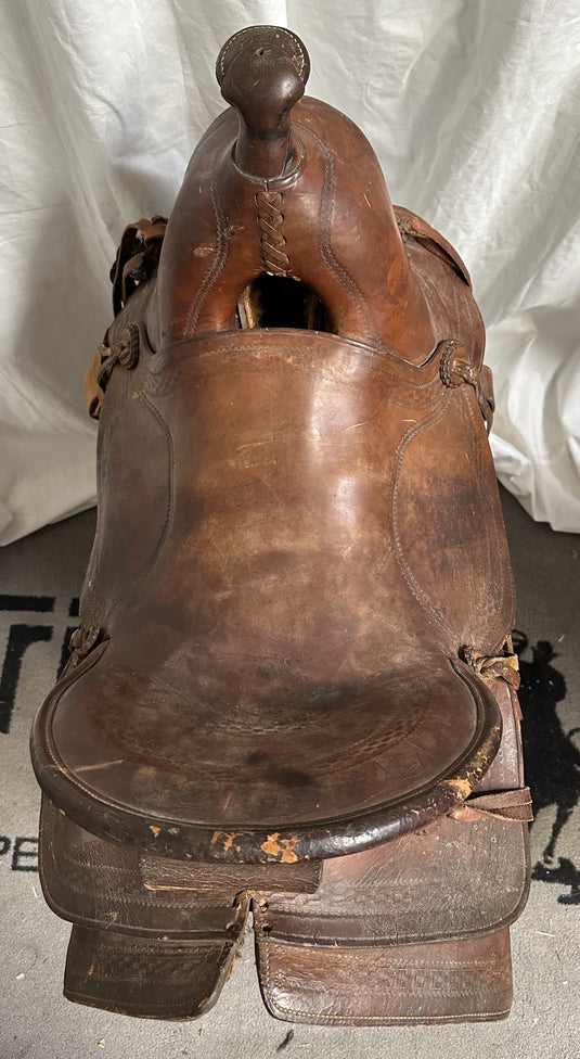 Used Vintage A-Fork Roping Saddle 15.5"