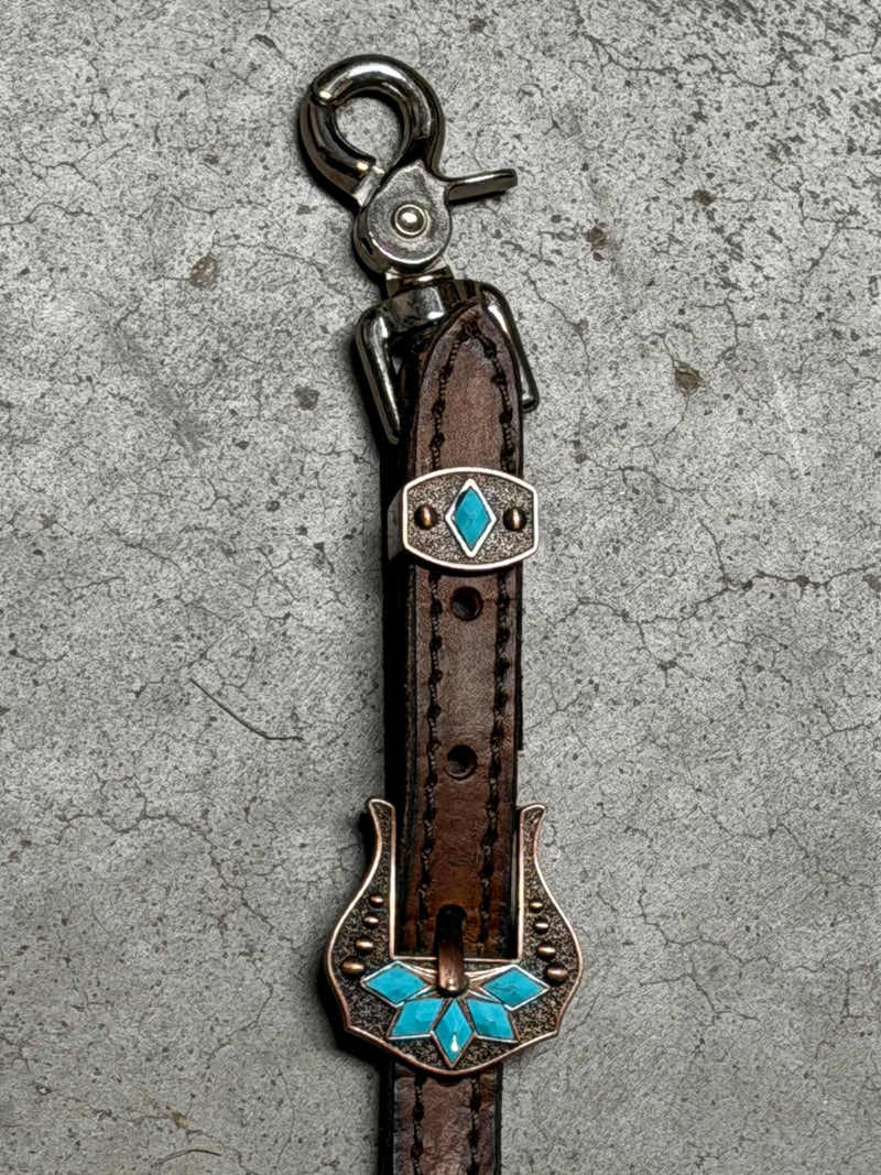 Load image into Gallery viewer, Used Woven Fabric Inlay &amp; Turquoise Buckles Wither Strap
