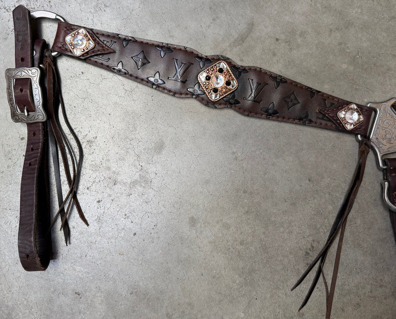 Load image into Gallery viewer, Used Louis Vuitton w/ Fringe &amp; Conchos Breast Collar - 1.5"
