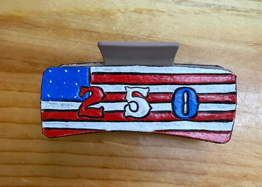 Medium Tooled Leather Claw Hair Clip - 250 USA Flag