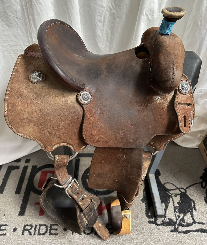 Load image into Gallery viewer, Used Elite Chocolate Roughout Team Roper Saddle 14"
