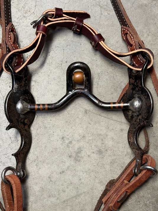 Used One Ear Headstall, Balding Short Santa Barbara Verona w/ Roller Bit, Split Reins