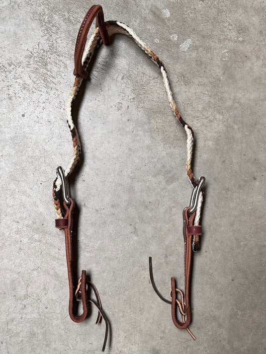 Used One Ear Adjustable Woven Headstall - White/Browns
