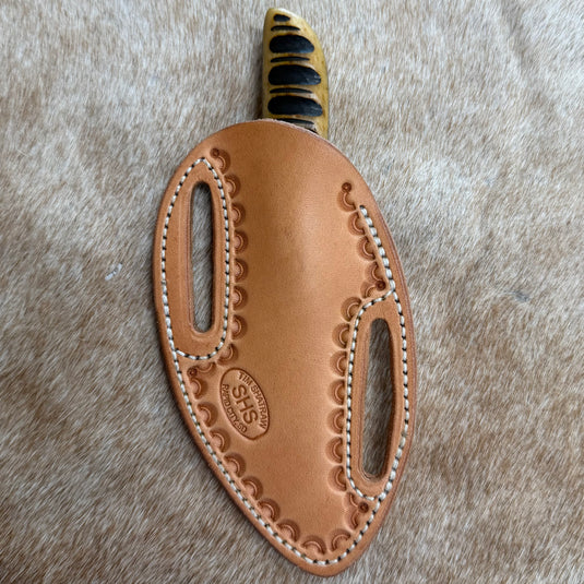 Sacred Heart Bone Handle Knife & Border Sheath - Left Draw