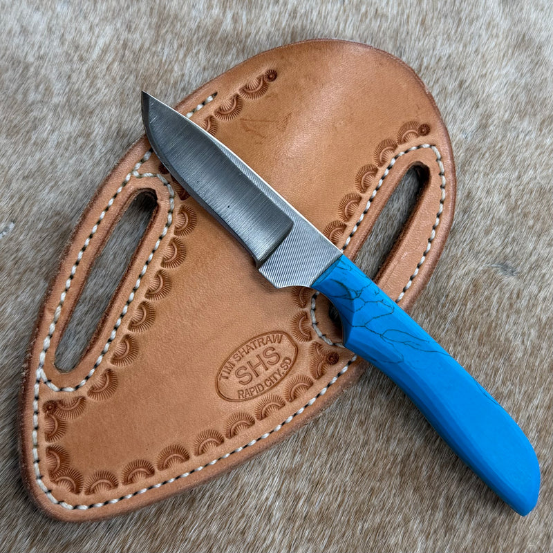 Load image into Gallery viewer, Sacred Heart Blue Handle Knife &amp; Border Sheath - Right Draw
