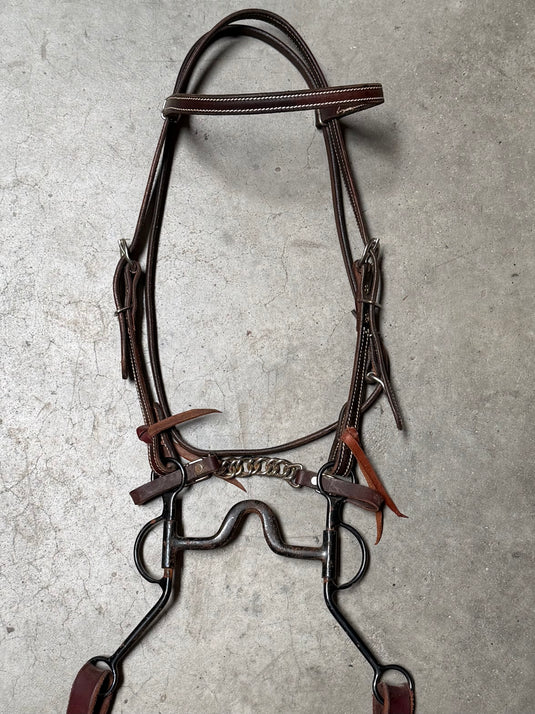 Used Bridle Set - Clinton Anderson Browband, Solid Port Bit, Split Reins