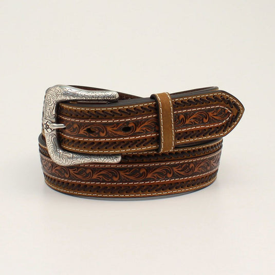 Ariat 1-1/2" Buckstitch Floral Tooled Belt - Tan