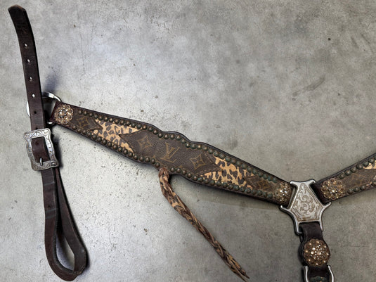 Used Louis Vuitton & Leopard w/ Dots & Conchos Breast Collar - 1.5"