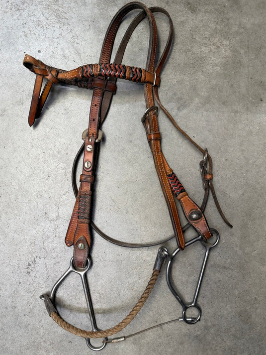 Used Rawhide Braided Futurity Browband Headstall & Reinsman Beetle Hackamore