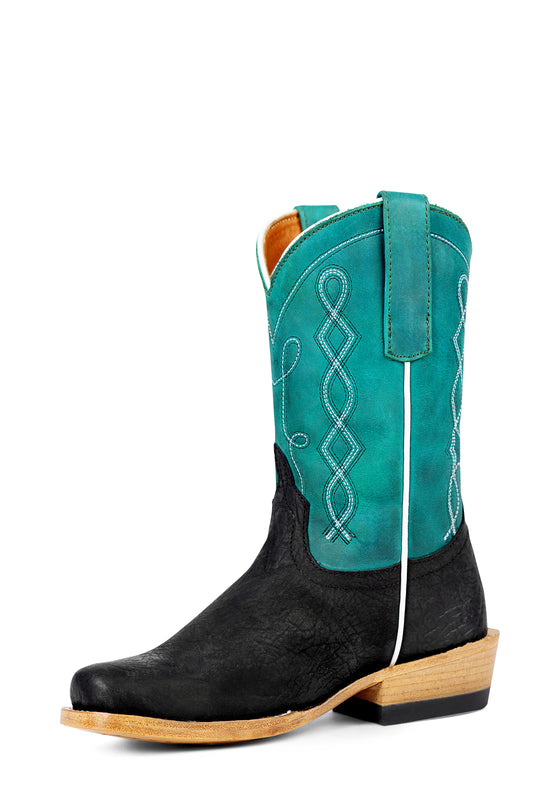 Anderson Bean Kid's Black Oiled Shoulder DB Toe Boot - Sea Foam Barcelona