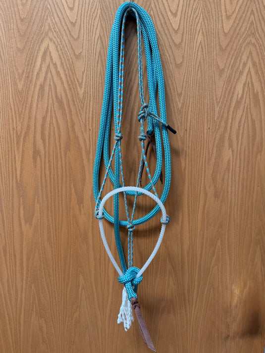 BHB Rope Nose Paracord Halter & 12.5’ Lead - Tan/Turquoise / White Tracer