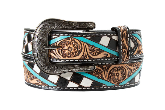 Angel Ranch 1-1/2" Zig Zag Floral & Checkerboard Pattern Belt - Multicolor