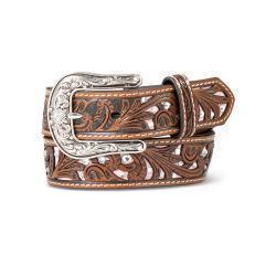Ariat 1-1/4" Girls Scroll Filigree & Clear Crystal Dots Belt - Brown/Pink