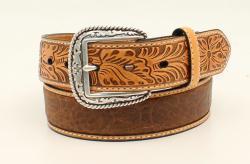 Ariat 1-1/2" Faux Crocodile Leather Inlay Embossed Tabs Belt - Tan