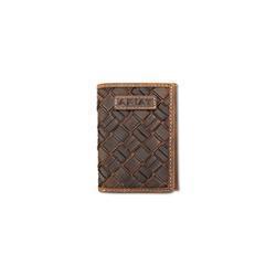 Ariat Basket Weave Trifold Wallet - Medium Brown
