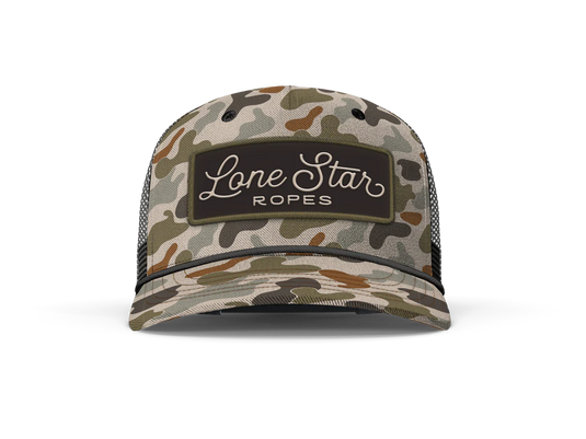 Lone Star Ropes Script Trucker Ball Cap - Old School Camo