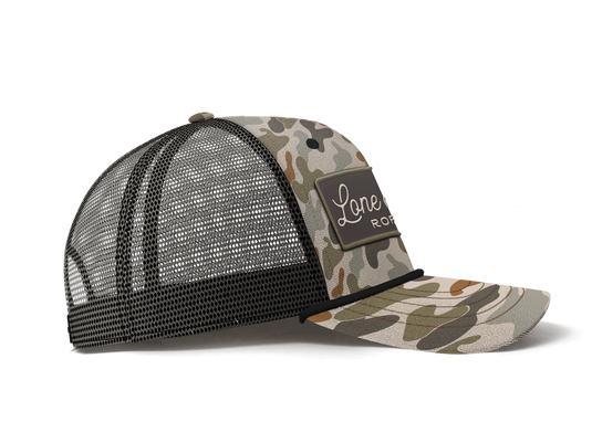 Lone Star Ropes Script Trucker Ball Cap - Old School Camo