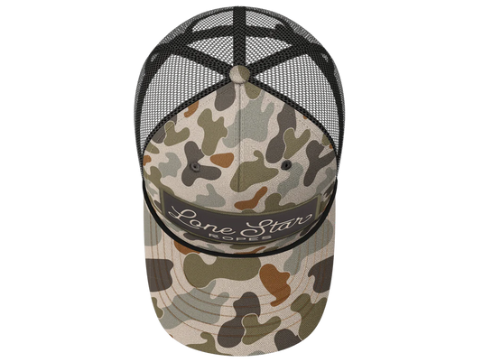Lone Star Ropes Script Trucker Ball Cap - Old School Camo