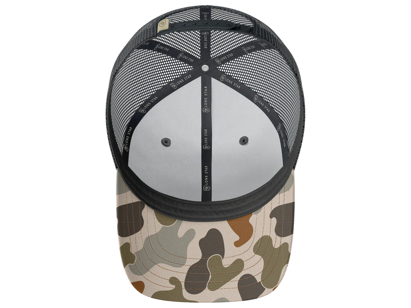 Load image into Gallery viewer, Lone Star Ropes Script Trucker Ball Cap - Old School Camo
