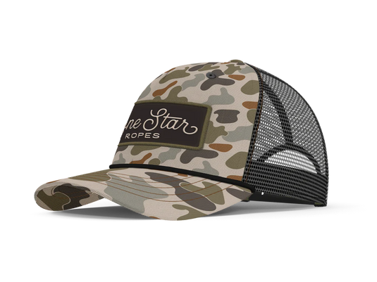 Lone Star Ropes Script Trucker Ball Cap - Old School Camo