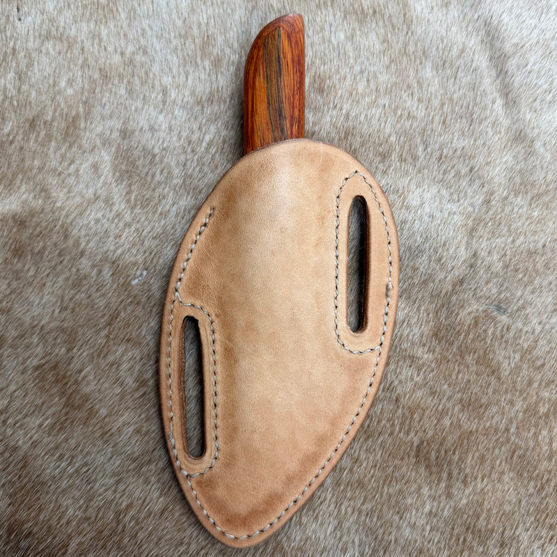 Load image into Gallery viewer, Sacred Heart Orange Wood Handle Knife &amp; Basketweave Sheath - Left Draw
