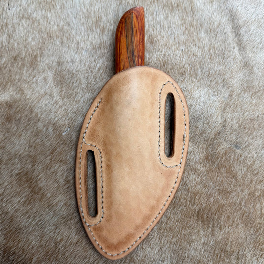 Sacred Heart Orange Wood Handle Knife & Basketweave Sheath - Left Draw