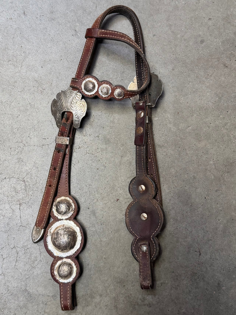 Load image into Gallery viewer, Used One Ear Headstall w/ Silver &amp; Conchos
