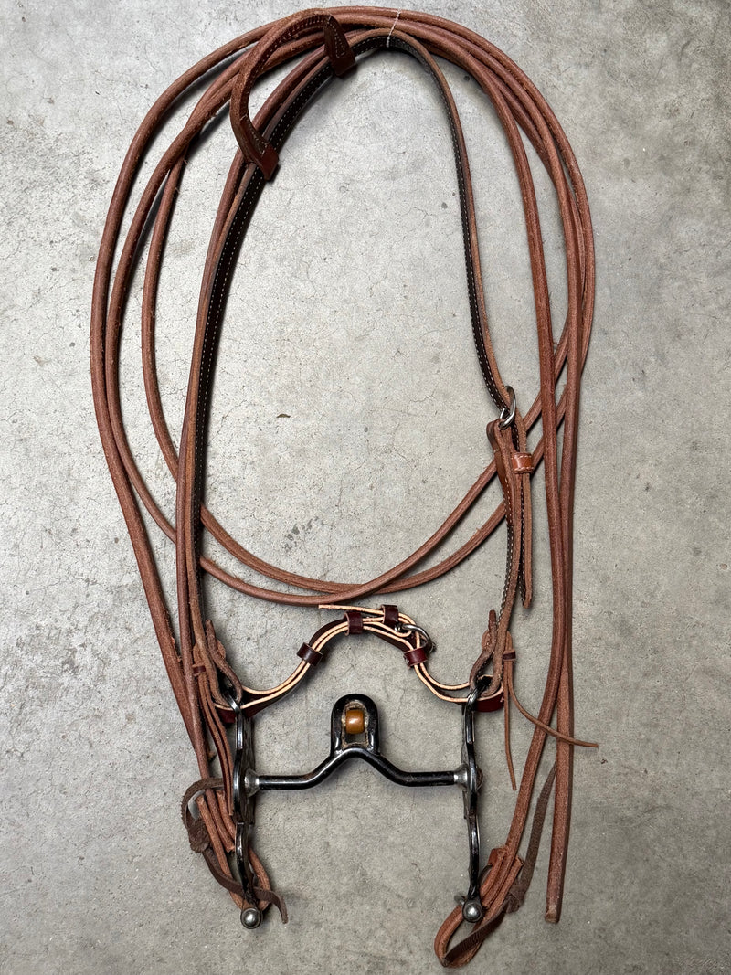 Load image into Gallery viewer, Used One Ear Headstall, Balding Short Santa Barbara Verona w/ Roller Bit, Split Reins
