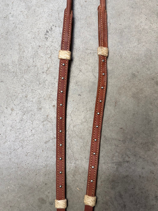 Used Rawhide & Dots Round Sewn Barrel Rein w/ Snap Ends
