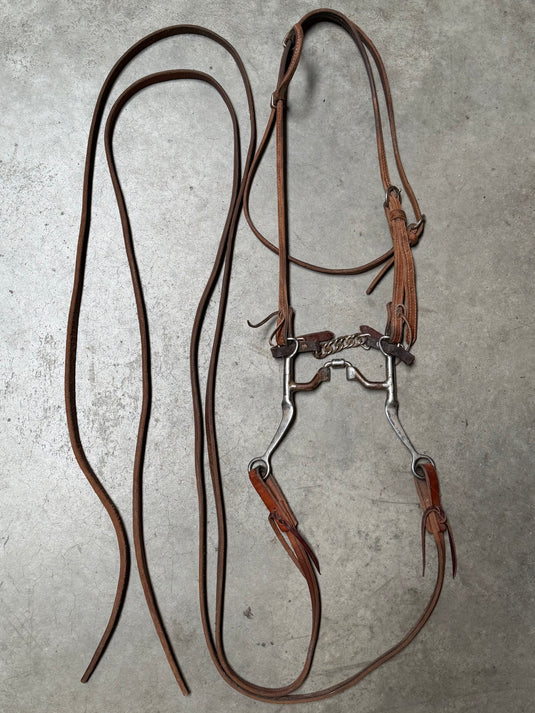 Used Bridle Set - One Ear with Throatlatch, TOKLAT Mylers Correctional Wide Port Bit, Split Reins