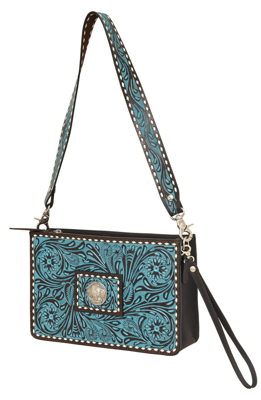 Rafter T Tooled Crossbody Purse - Turquoise/Black