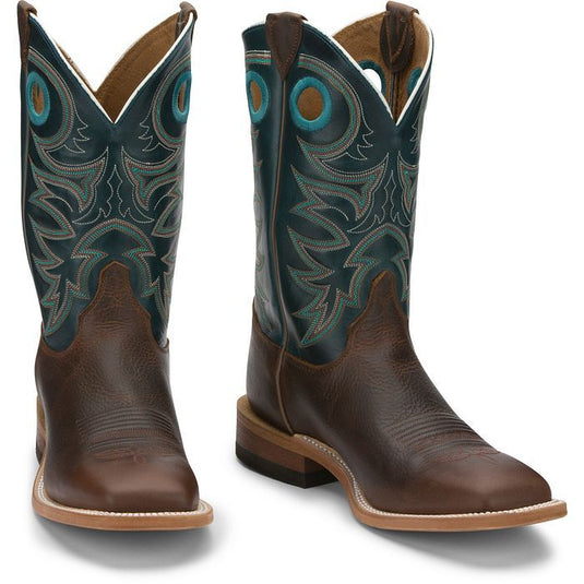 Justin 11" Austin Square Toe Cowhide Boot - Dark Brown