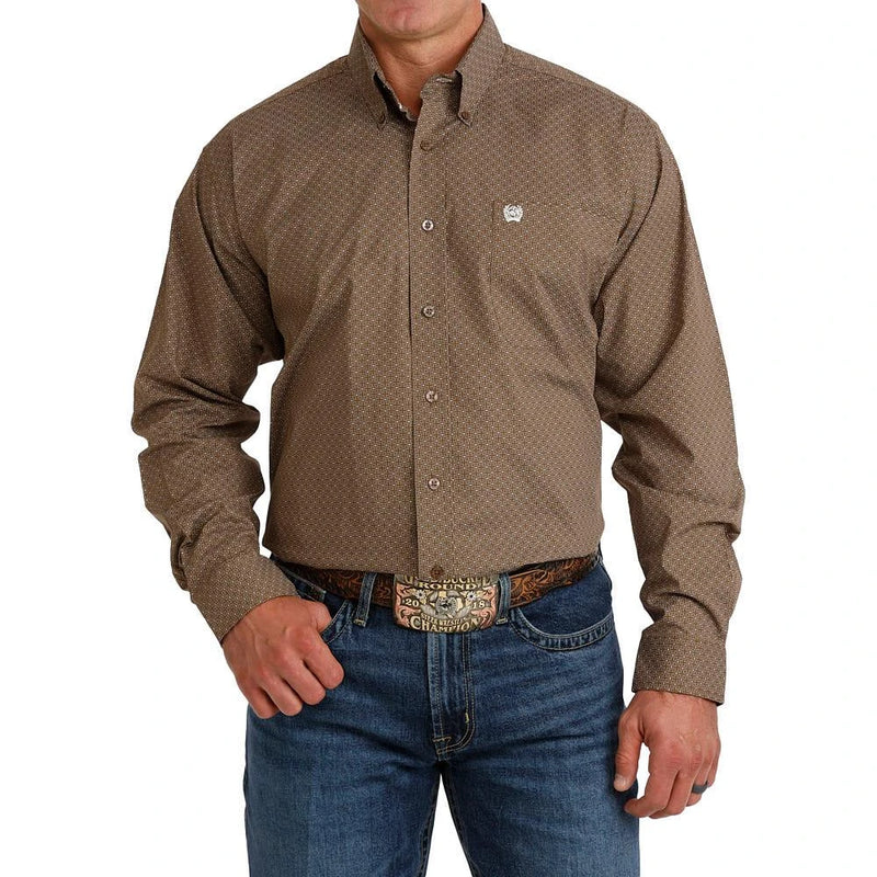 Load image into Gallery viewer, Cinch Mens Stretch Long Sleeve Geometric Print Shirt - Brown
