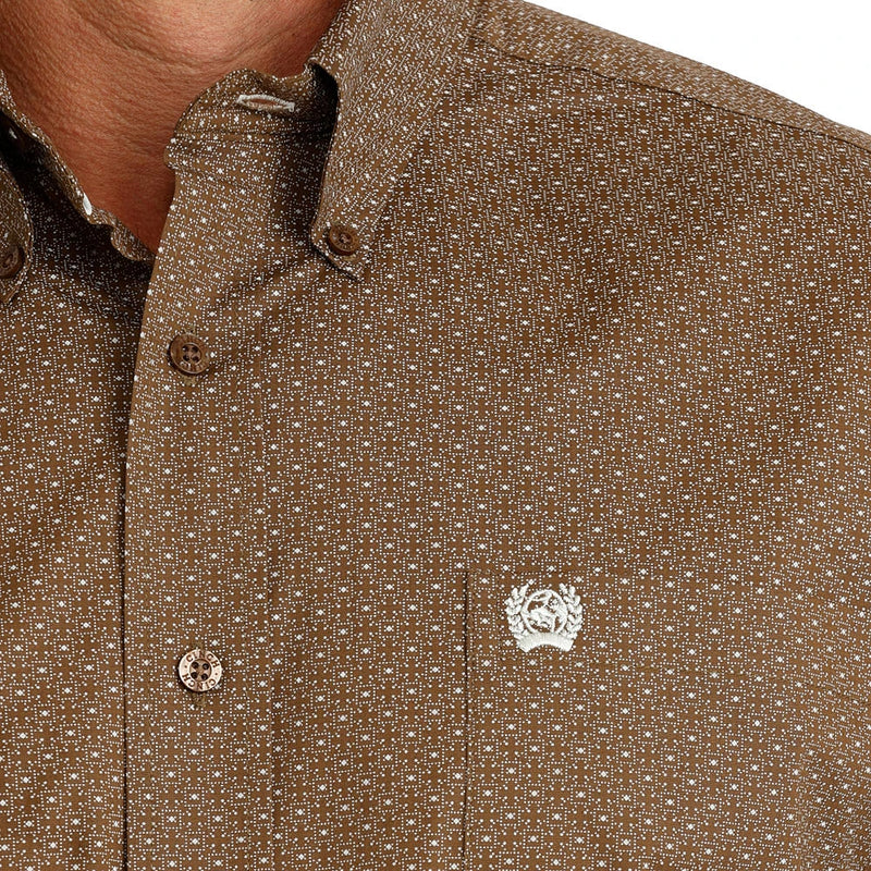 Load image into Gallery viewer, Cinch Mens Stretch Long Sleeve Geometric Print Shirt - Brown
