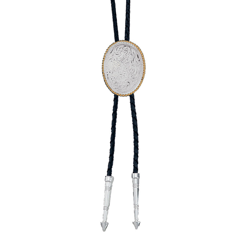 Load image into Gallery viewer, Montana Silversmiths Engraved Silver Oval Bolo Tie

