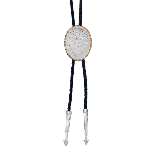 Montana Silversmiths Engraved Silver Oval Bolo Tie
