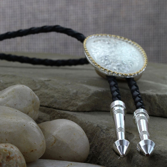 Montana Silversmiths Engraved Silver Oval Bolo Tie