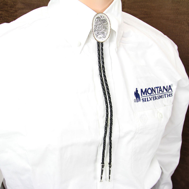 Load image into Gallery viewer, Montana Silversmiths Engraved Silver Oval Bolo Tie
