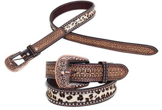 Rafter T 1-1/2" Leopard Print Inlay Belt