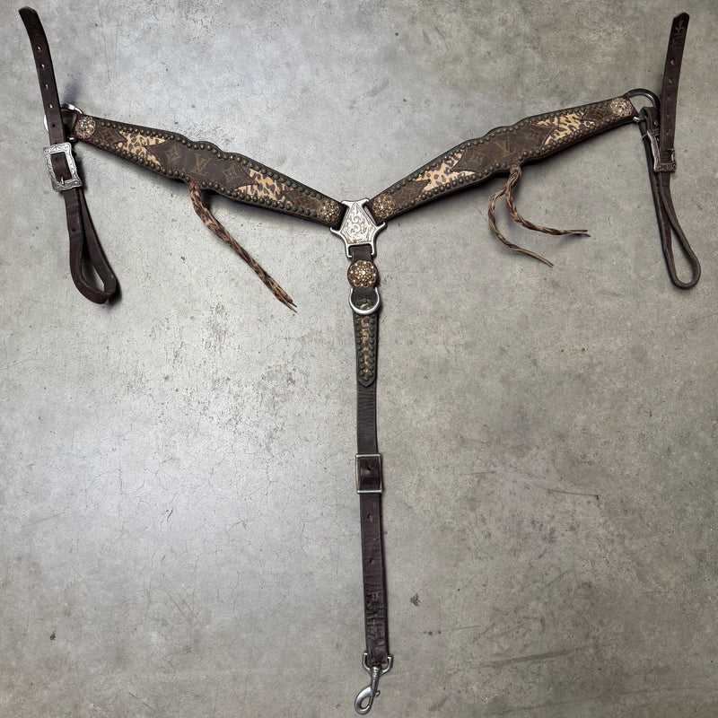 Load image into Gallery viewer, Used Louis Vuitton &amp; Leopard w/ Dots &amp; Conchos Breast Collar - 1.5"
