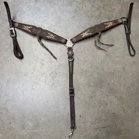 Used Louis Vuitton & Leopard w/ Dots & Conchos Breast Collar - 1.5"