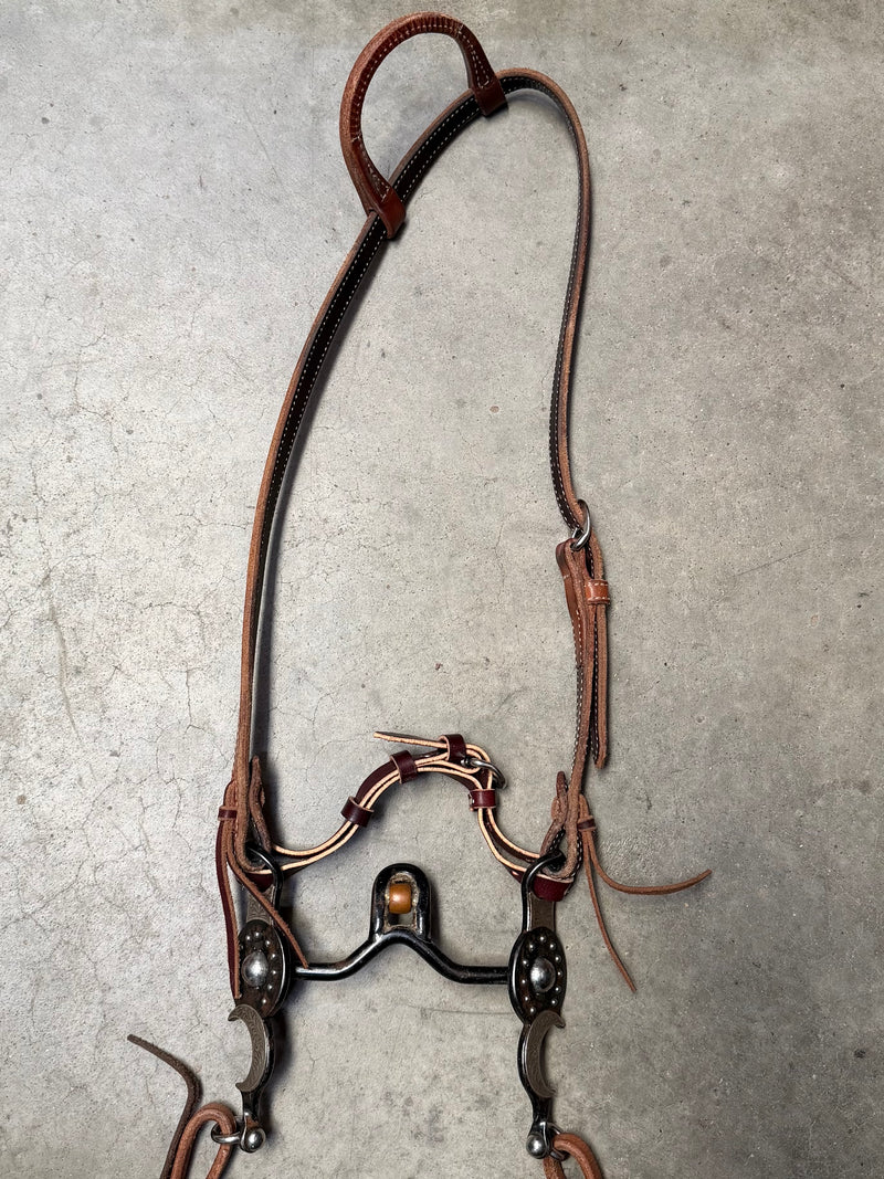 Load image into Gallery viewer, Used One Ear Headstall, Balding Short Santa Barbara Verona w/ Roller Bit, Split Reins
