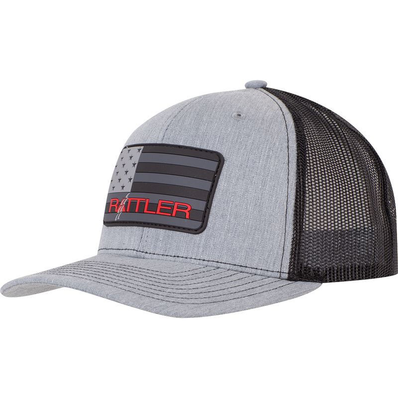 Load image into Gallery viewer, Rattler Rope Rubber American Flag Patch Logo Ball Cap - Gray Heather/Black
