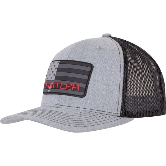 Rattler Rope Rubber American Flag Patch Logo Ball Cap - Gray Heather/Black